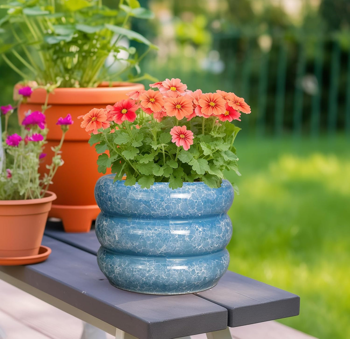 SQOWL 8 Inch Plant Pot with Drainage Hole - Ceramic Pot for Plants Outdoor Planter for Indoor