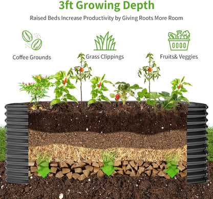 Land Guard 8x4x3ft Oval Galvanized Raised Garden Beds, Large-Capacity Metal Planter Box Outdoor