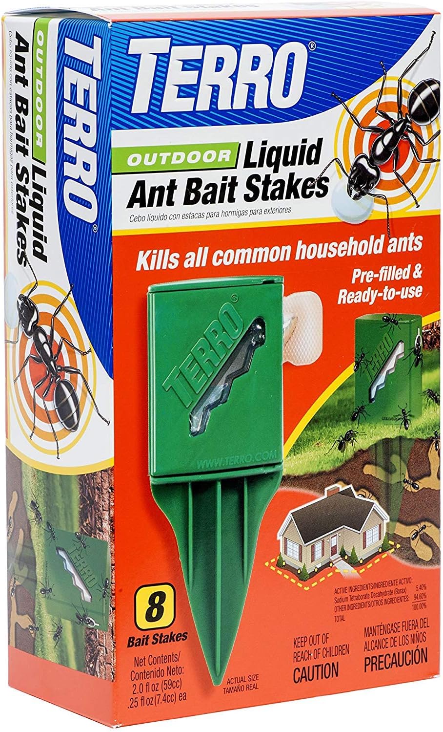 Terro T1812 Outdoor Liquid Ant Killer Bait Stakes - 8 Count (0.25 oz each) (2 Pack)