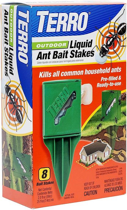 Terro T1812 Outdoor Liquid Ant Killer Bait Stakes - 8 Count (0.25 oz each) (2 Pack)