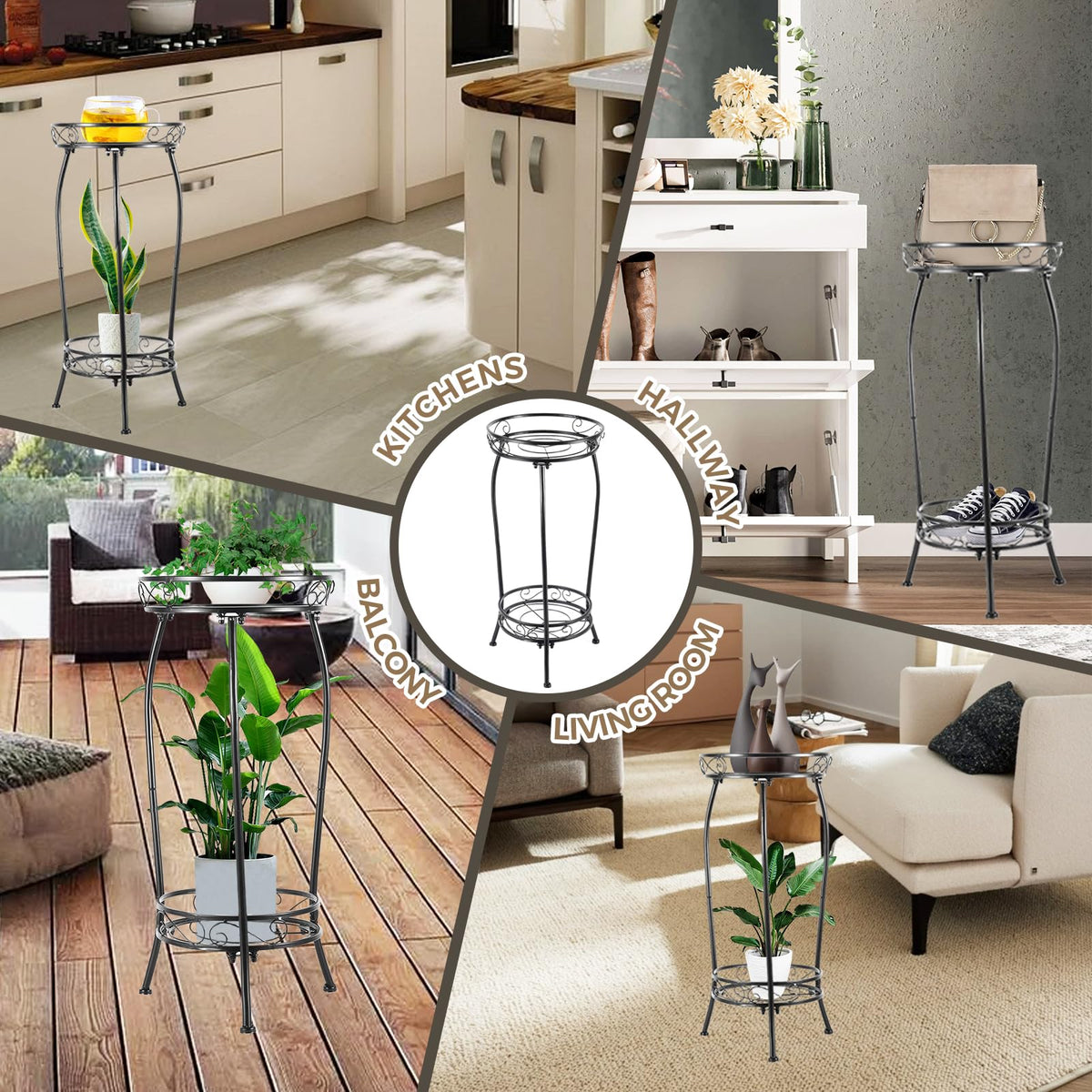 Kavlium Plant Stand Indoor Outdoor, Tall Black Metal, 2 Tier 27.1 Inch