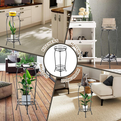 Kavlium Plant Stand Indoor Outdoor, Tall Black Metal, 2 Tier 27.1 Inch