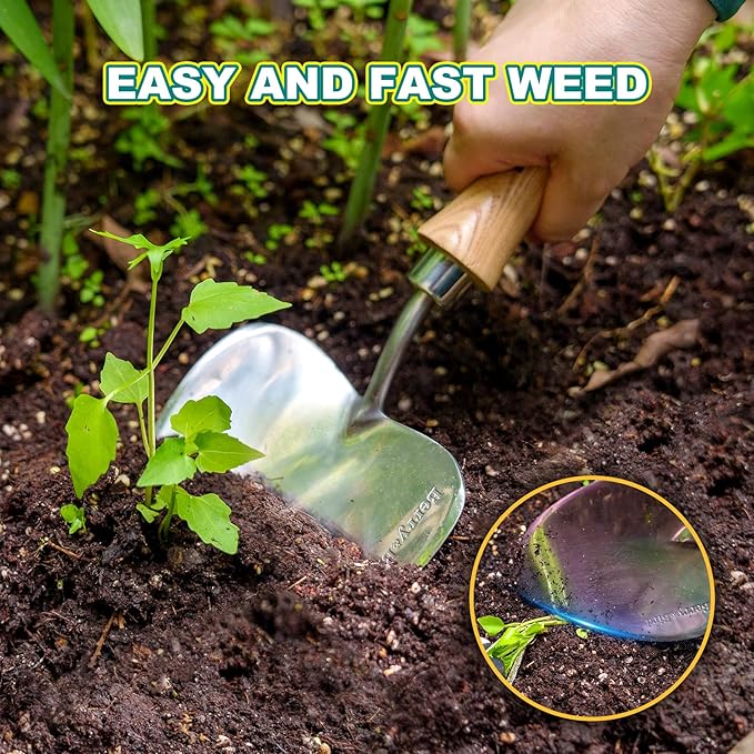 Berry&Bird Potting Trowel, Oversized Garden Hand Shovel with Sharp Blade & Wood Handle, Stainless