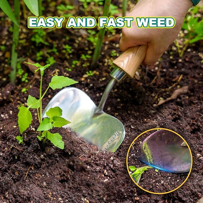 Berry&Bird Potting Trowel, Oversized Garden Hand Shovel with Sharp Blade & Wood Handle, Stainless