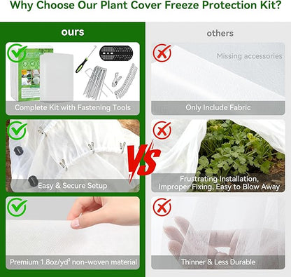 10 FT x 33 FT Plant Covers Freeze Protection kit - 1.8 oz/yd² Thickened Frost Cloths Blankets with