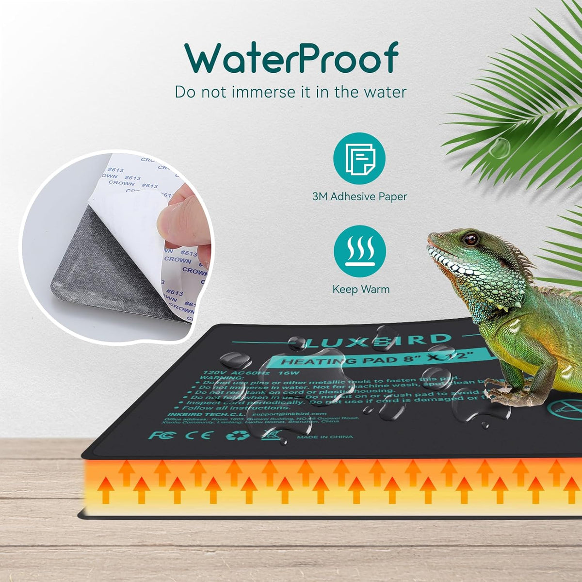 Luxbird Reptile Heating Pad 8x12 Inch with Dual Output Reptile Thermostat LB-2SC Combo Set Under