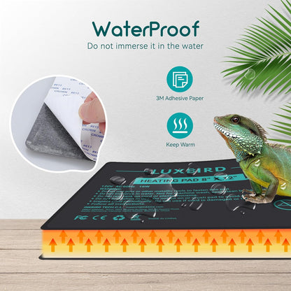 Luxbird Reptile Heating Pad 8x12 Inch with Dual Output Reptile Thermostat LB-2SC Combo Set Under