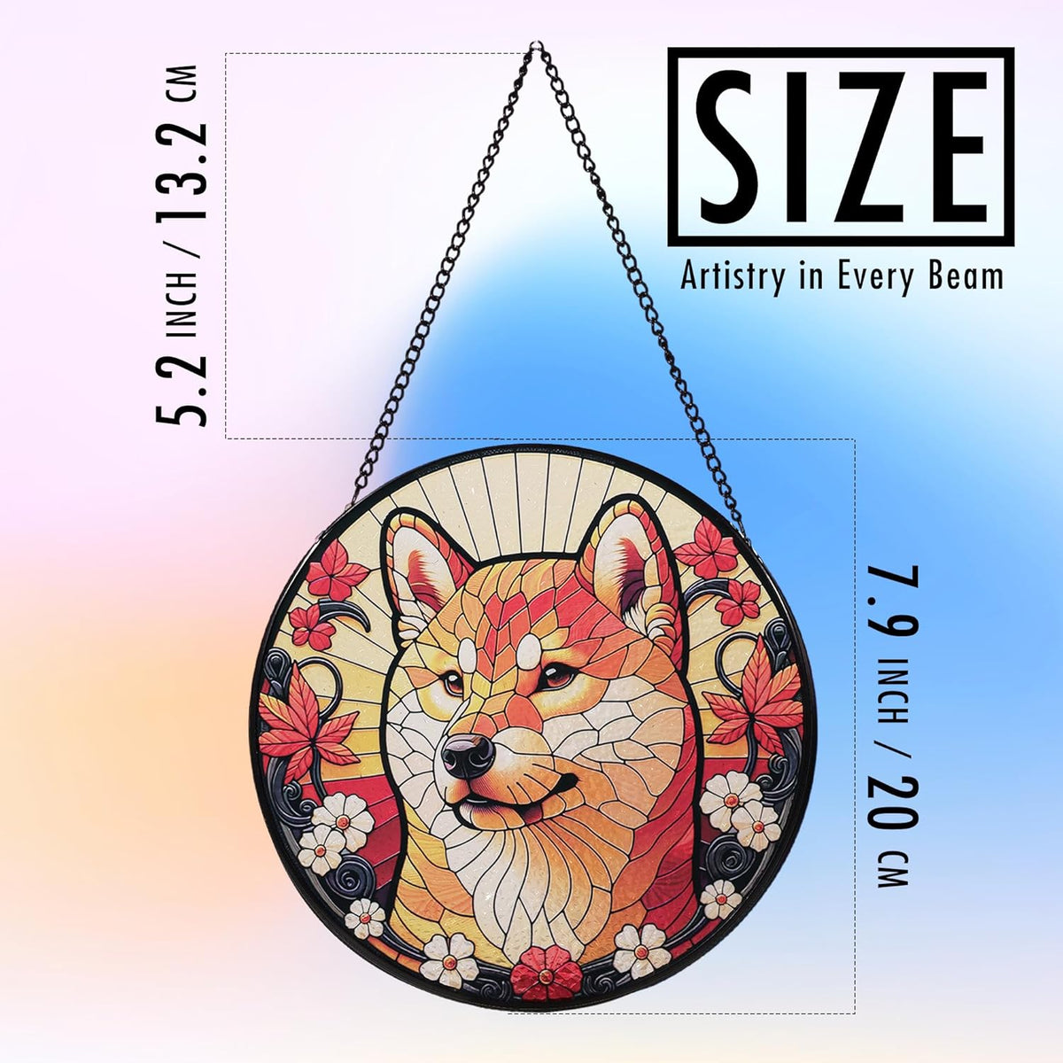 Stained Glass Dog Memorial Suncatcher,Shiba Inu Window Hanging,Sympathy Gifts for Pet Loss,7.9