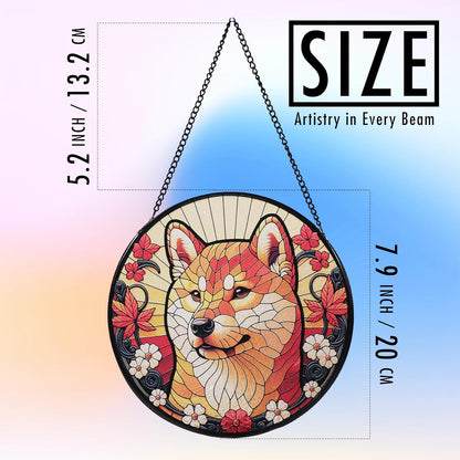 Stained Glass Dog Memorial Suncatcher,Shiba Inu Window Hanging,Sympathy Gifts for Pet Loss,7.9
