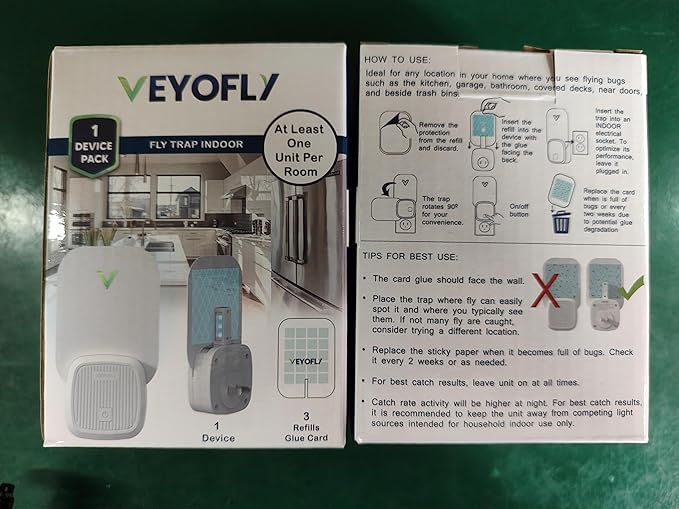 VEYOFLY Fly Trap Indoor, Fruit Fly Traps for Indoors, (1 Device + 3 Refills) Gnat Traps for House