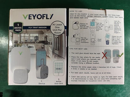 VEYOFLY Fly Trap Indoor, Fruit Fly Traps for Indoors, (1 Device + 3 Refills) Gnat Traps for House