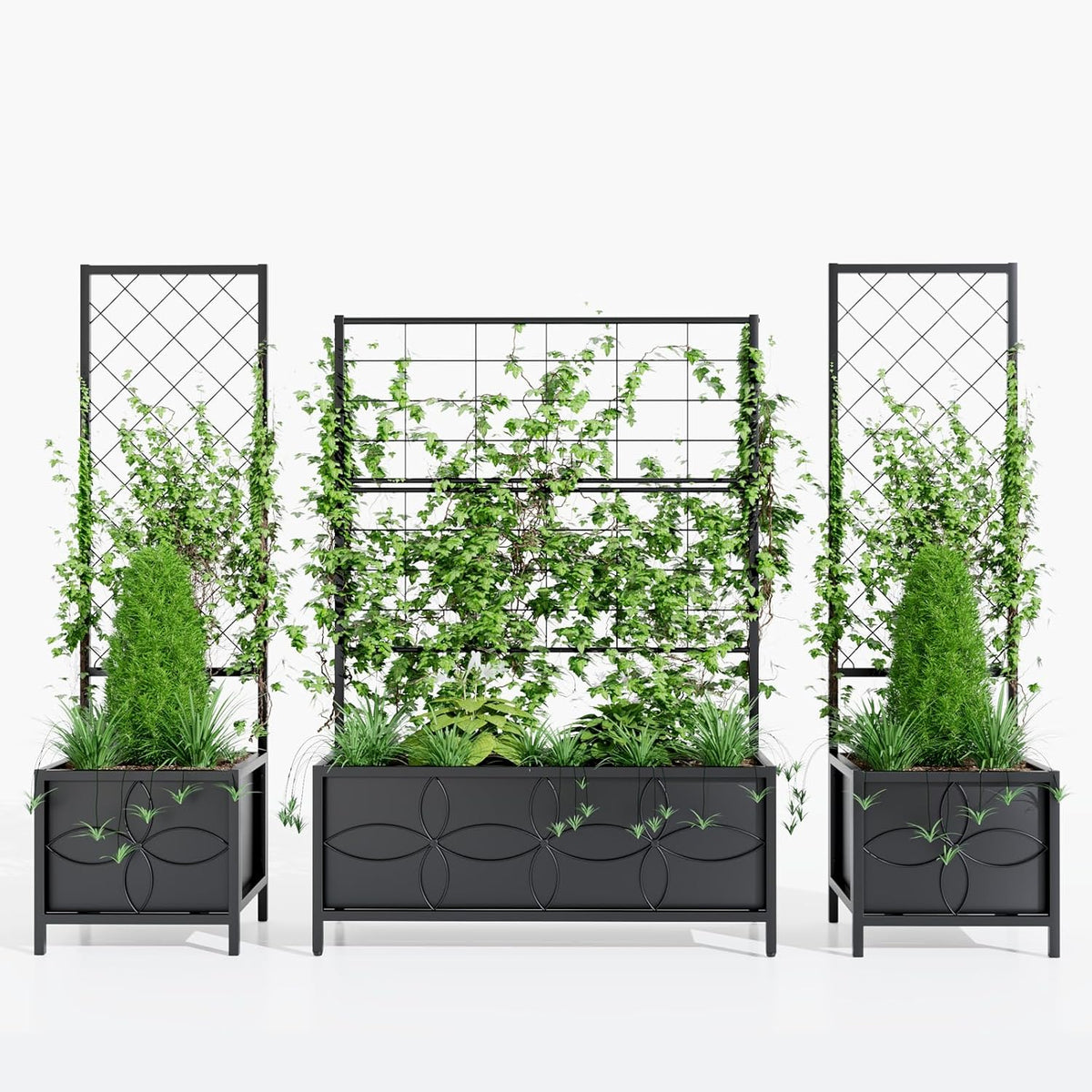 Zhongma 15.75 x 15.75 x 55 in Raised Garden Bed with Trellis,Heavy Duty Plant Box for Climbing