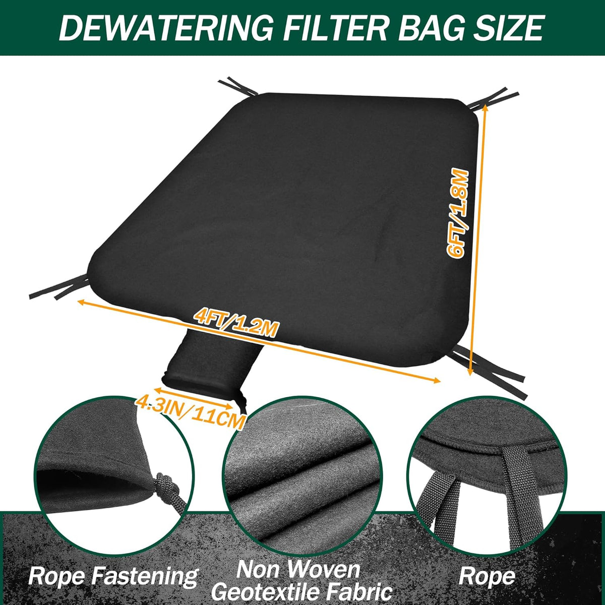 4 x 6ft Large Dewatering Bags with Drawstring Dewatering Filter Bag Silt Oil Sludge Sediment Filter