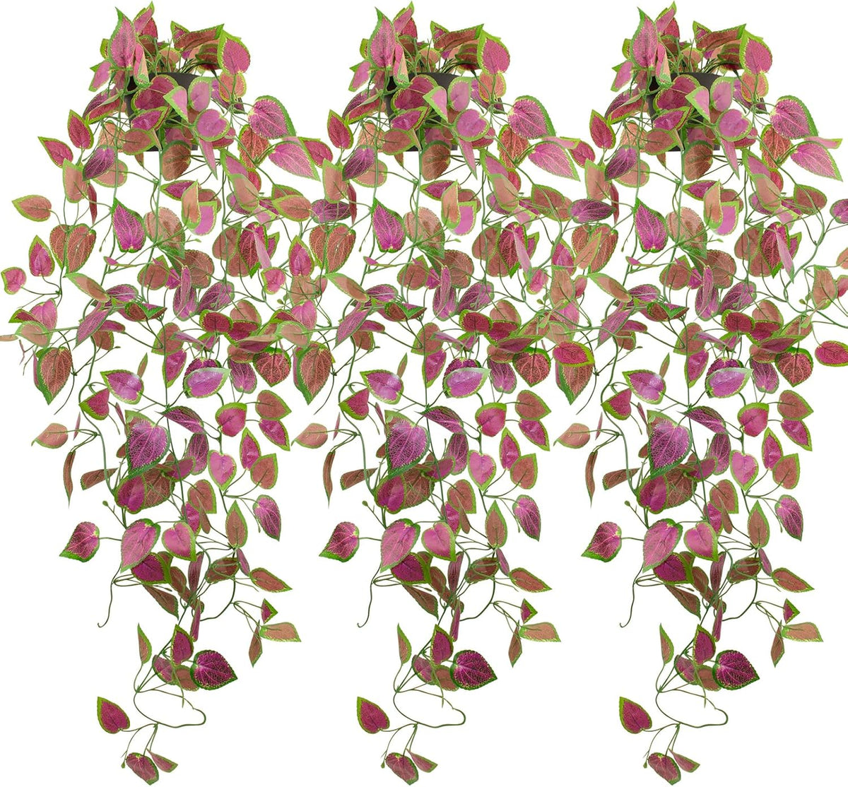 LOYWREE 3 Pack Artificial Purple Ivy Hanging Vine Plants - Small Potted Long Trailing Cascading