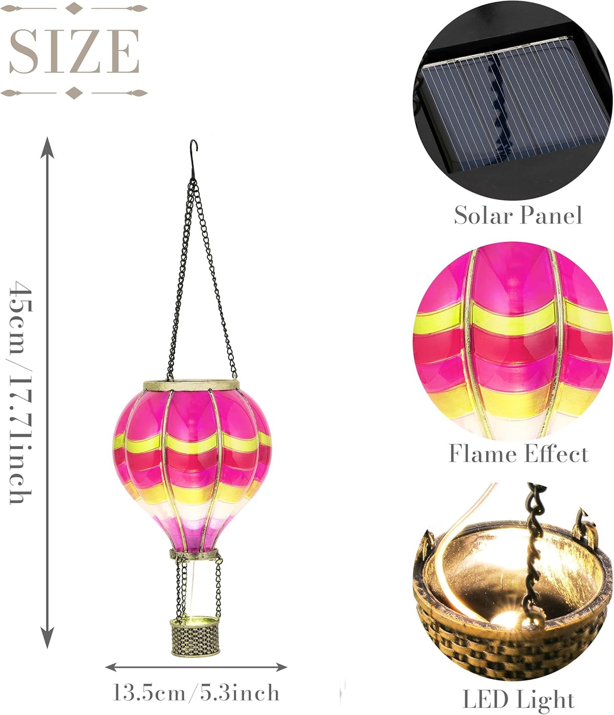 TERESA'S COLLECTIONS Hot Air Balloon Solar Lantern for Valentines Day Garden Decor,Hanging