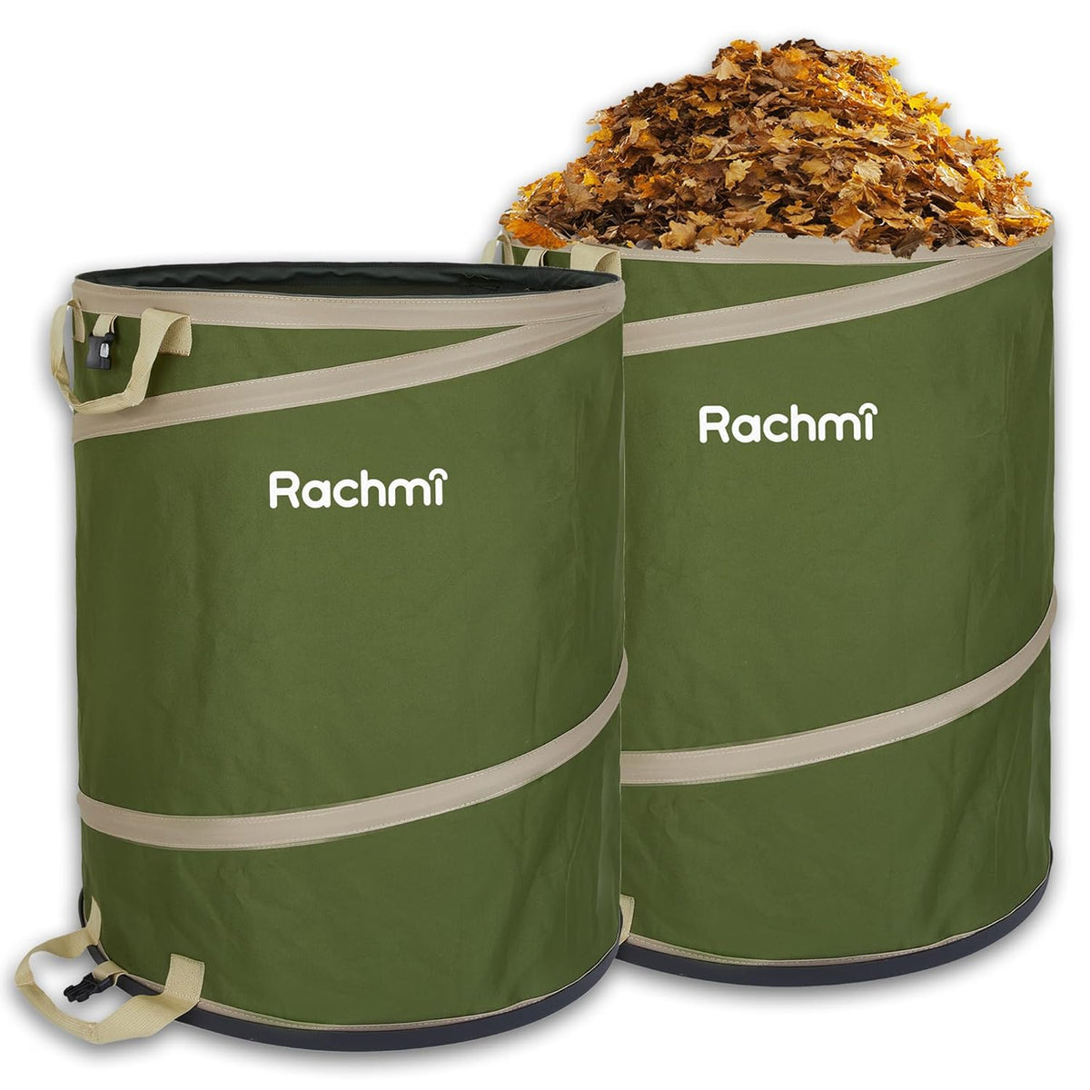 Rachmi 47 Gallon Collapsible Trash Can 2-Pack with Hard Bottom | Extra Large Reusable Yard Leaf
