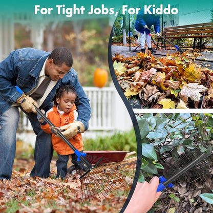 Rake, Leaf Rake with Expandable Head,18 Teeth, Adjustable 53 Inch Long Handle, 17 Inch Wide, Heavy