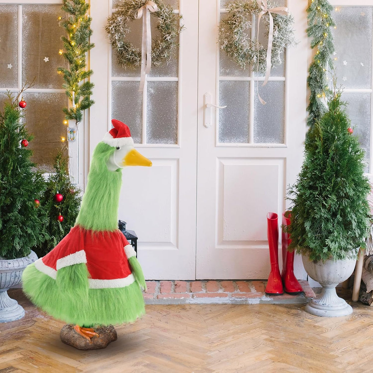 Cozypower Christmas Porch Goose Outfits Clothes for Plastic 23'' Cement Goose Duck Lawn Yard