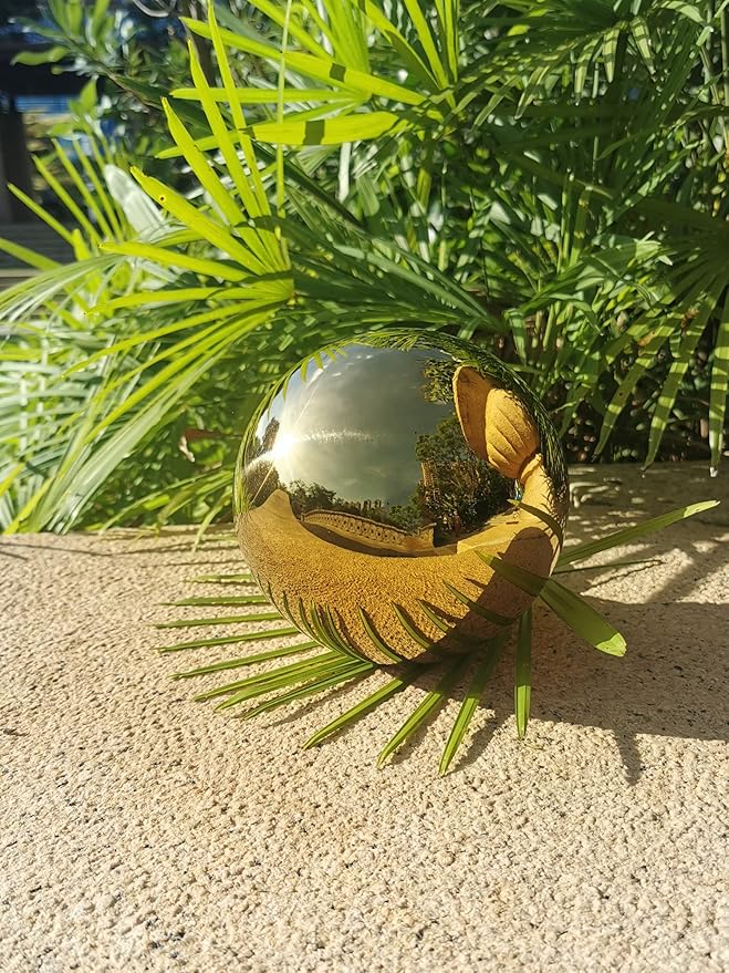 Gold Gazing Globe Mirror Ball in Stainless Steel, Shiny Hollow Sphere Sparkling Housewarming
