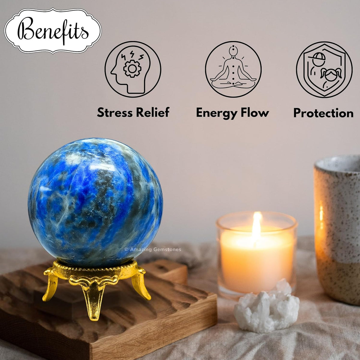 Amazing Gemstone Lapis Lazuli Crystal Ball with Stand - 2" Inches Crystal Sphere Meditation Balls