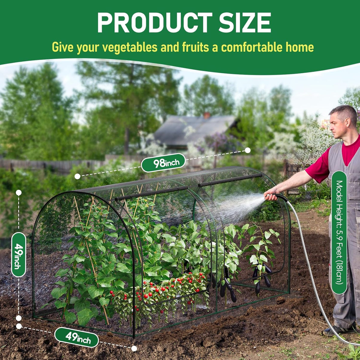 SPECILITE 98x49x49in Garden Plant Netting Mesh Cover for Raised Bed with Roll-up Zipper Door for