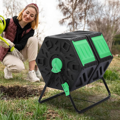 MoNiBloom 34 Gallon Compost Bins Outdoor Dual Chamber Composter Tumbler, All-Season Fast Working