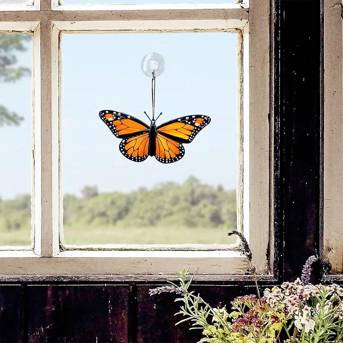 A-Blue 2024 New Handmade Stained Glass Butterfly Suncatcher, Sun Catcher Hanging for Car, Butterfly