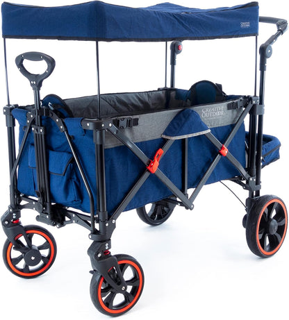 Creative Outdoor Push Pull All-Terrain Collapsible Folding Stroller Wagon for Kids, 150lbs Weight