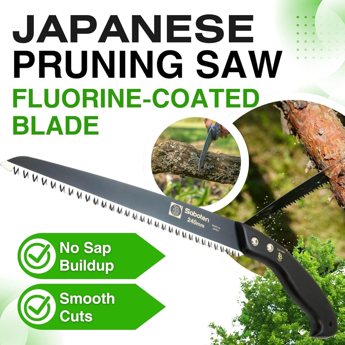 Saboten Japan 9.4" Japanese Pruning Saw – Fluorine-Coated High-Carbon Steel Blade, Traditional
