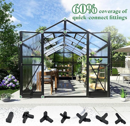 AMERLIFE 8x14x7FT Polycarbonate Greenhouse, Walk in Greenhouse with Quick-Connect System, Green