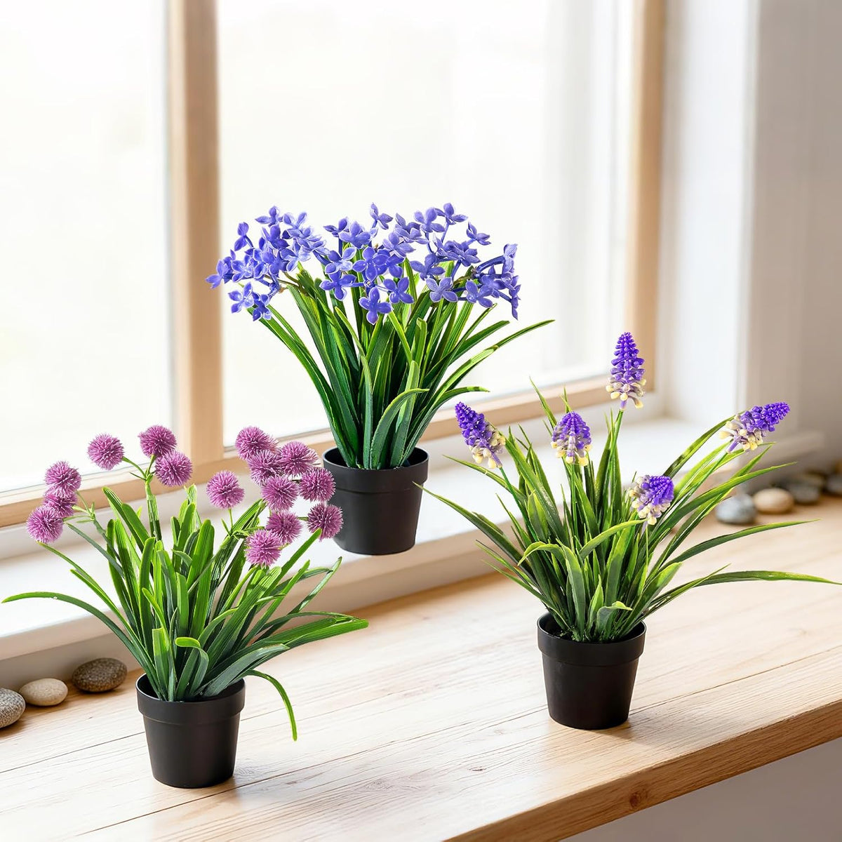 3 Pack Fake Small Plant Artificial Potted Flowers for Home Decor Fake Flower Plant Greenery Mini