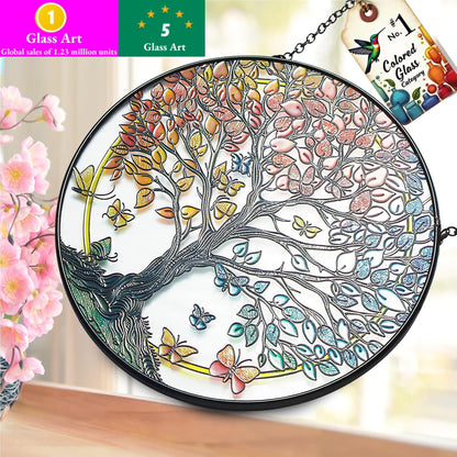 Stained Glass Sun Catcher for Windows Hanging - Handmade Tree of Life Window Decor for Women, Mom