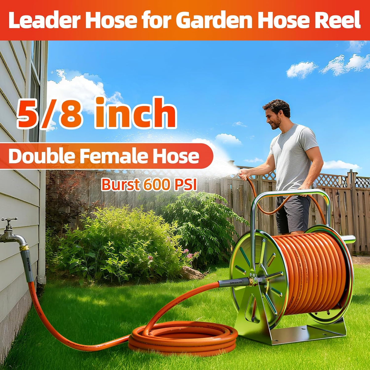 SPECILITE Garden Water Hose 15 ft x 5/8 in with Female to Female Connector, Small Leader Hose for