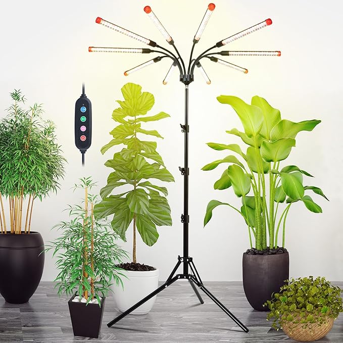 10-Head Grow Light with Stand and Timer, 90 Watt Power Home Plug LED Grow Lights for Indoor Plants