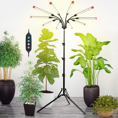 10-Head Grow Light with Stand and Timer, 90 Watt Power Home Plug LED Grow Lights for Indoor Plants