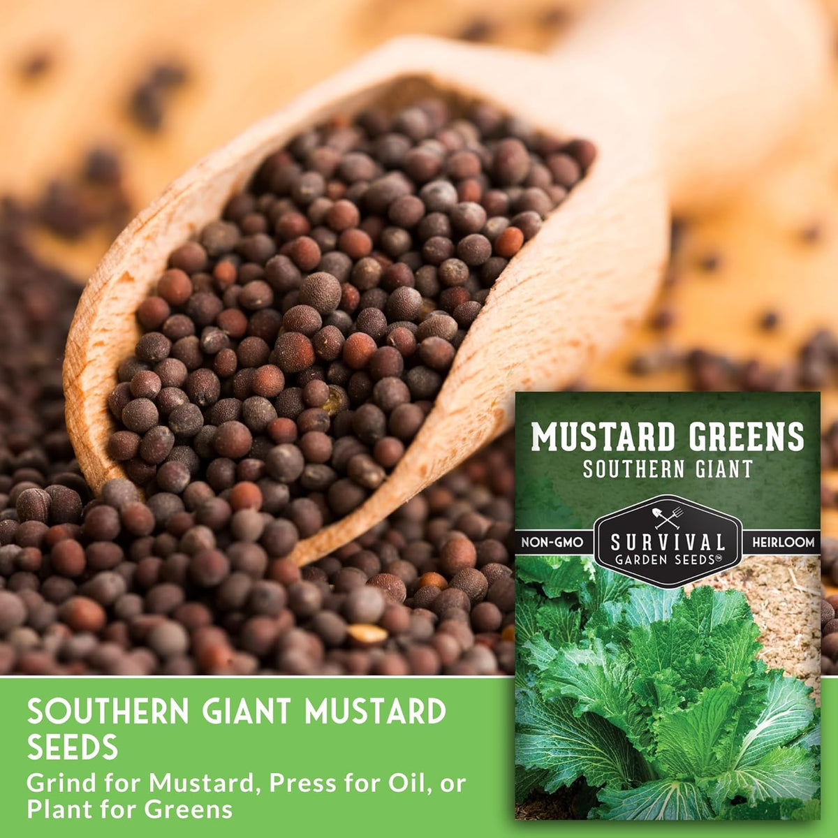 Southern Giant Mustard Green Seeds for Planting – Heirloom Non-GMO Spicy Greens, Heat Tolerant and