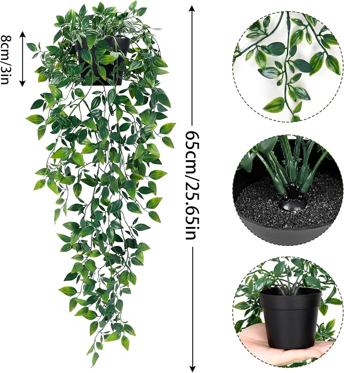 Waipfaru 2Pcs Fake Hanging Plants with Pot Deep Green Eucalyptus Leaves UV Resistant Fake Vines Ivy