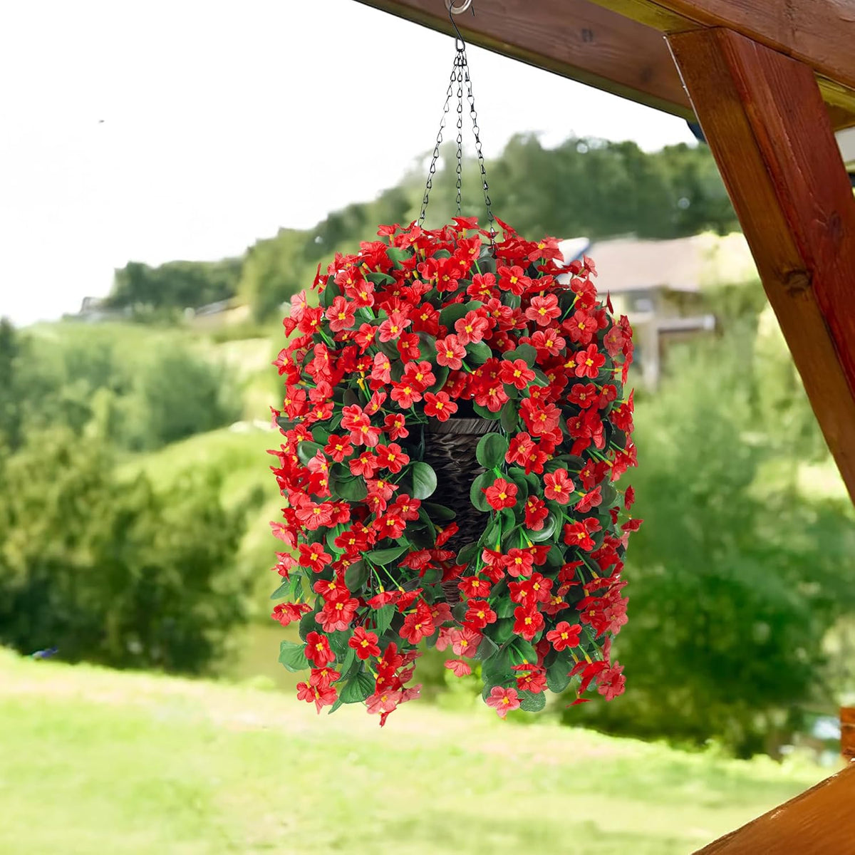 HyeFlora Artificial Fall Fake Hanging Plants Flowers for Outdoor Outside Autumn Decoration, 2 PCS