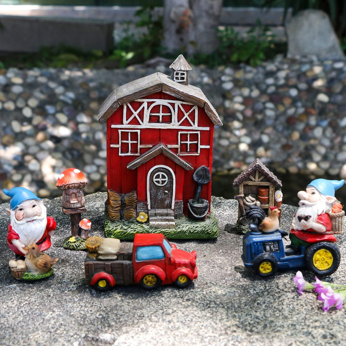 BangBangDa Miniature Fairy Garden Accessories - Garden Gnome Figurines House Set of 22PCS - Outdoor