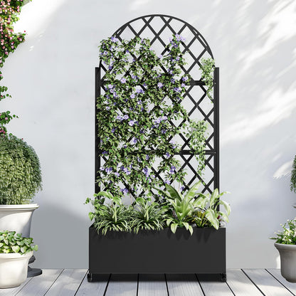 Casaphoria Metal Raised Garden Bed with Trellis and Wheels, 72"x35"x16" Planter Box for Climbing