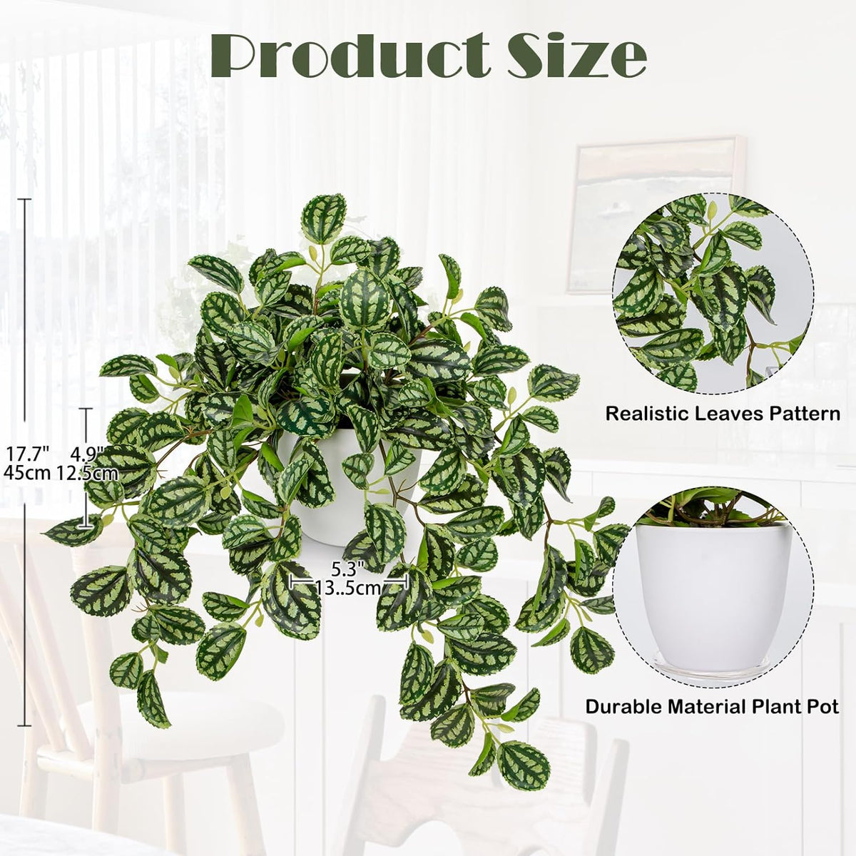 Briful Fake Plants Indoor Artificial Potted Silk Plants Faux Watermelon Peperomia Trailing Vine