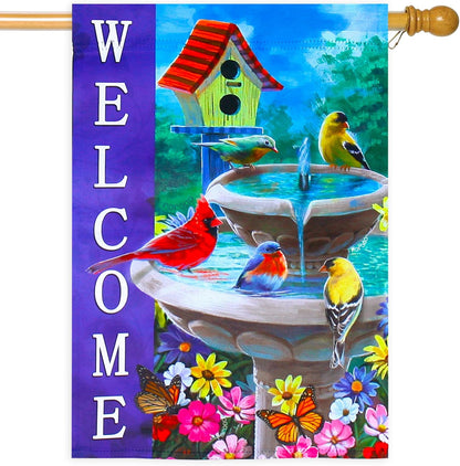 Welcome spring summer bird flags for outside 28x40 double sided, summer house flags, Large Flags