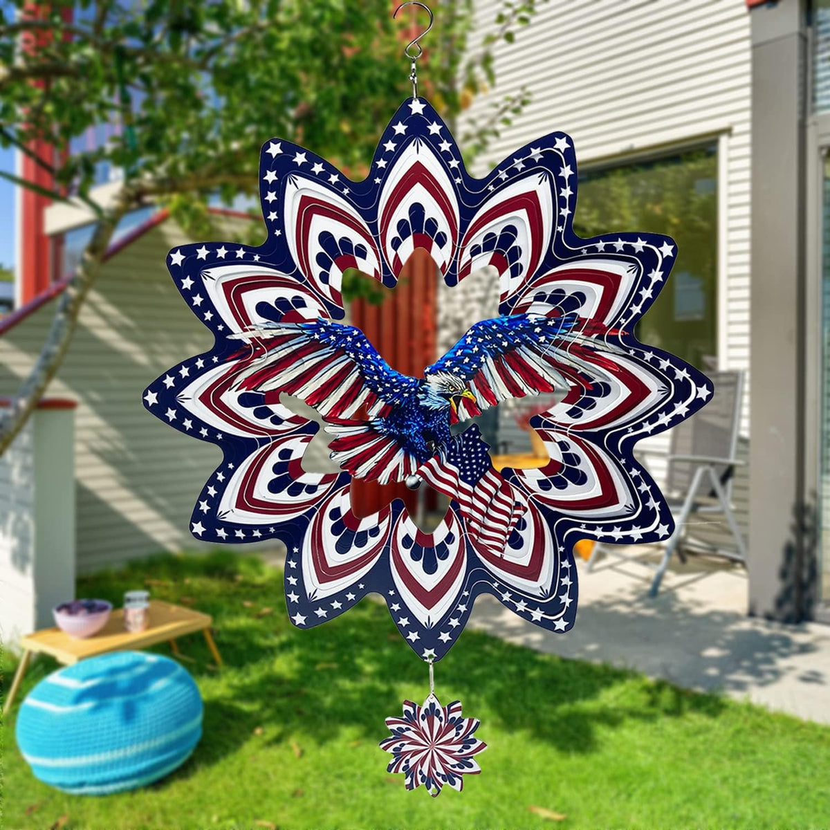 Eagle Wind Spinners for Yard and Garden,Wind Spinner Hanging,3D Metal Wind Catchers,12in American