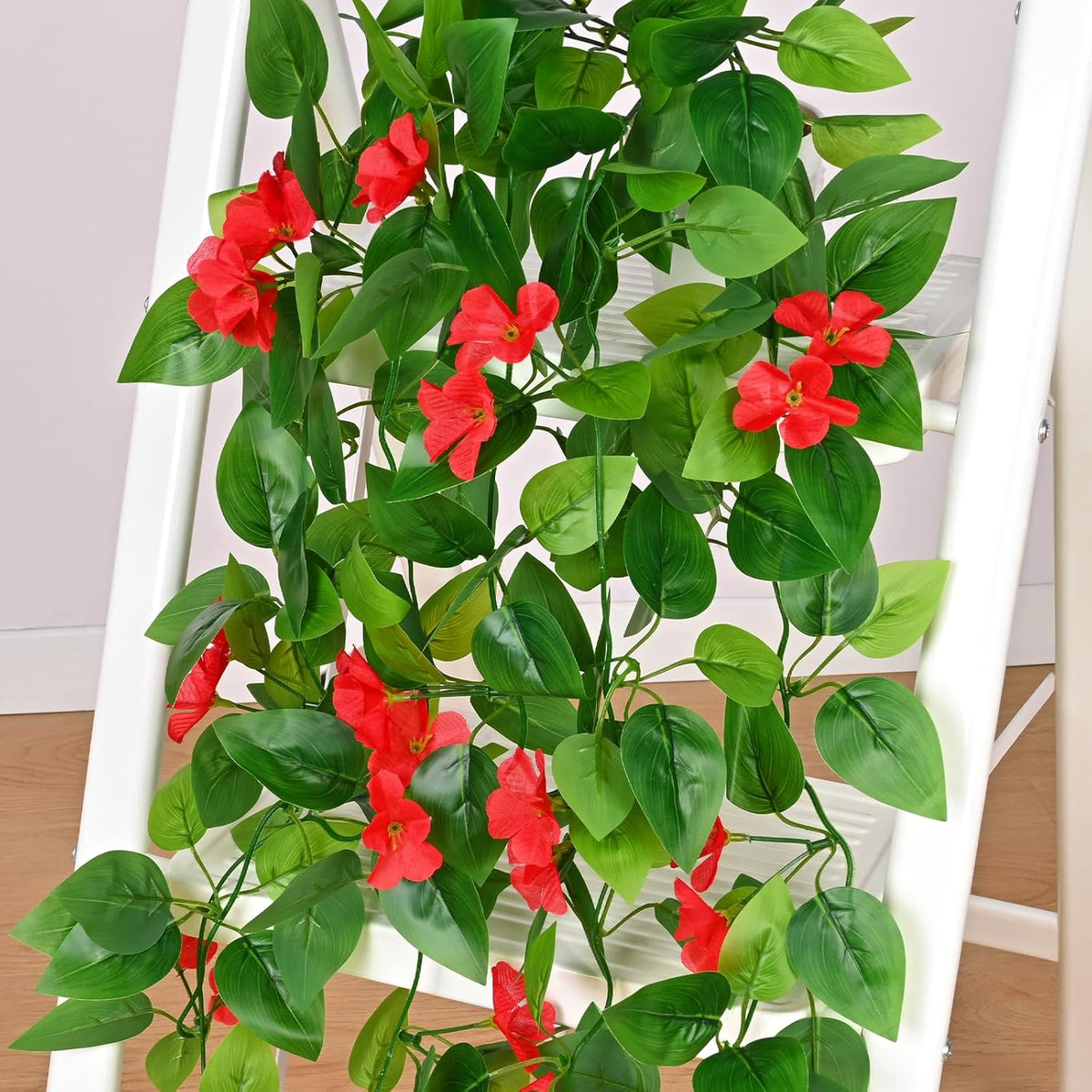 BLEUM CADE Artificial Hanging Flowers for Outdoors, 2pcs Fake Hanging Plants Pothos Vines with Red