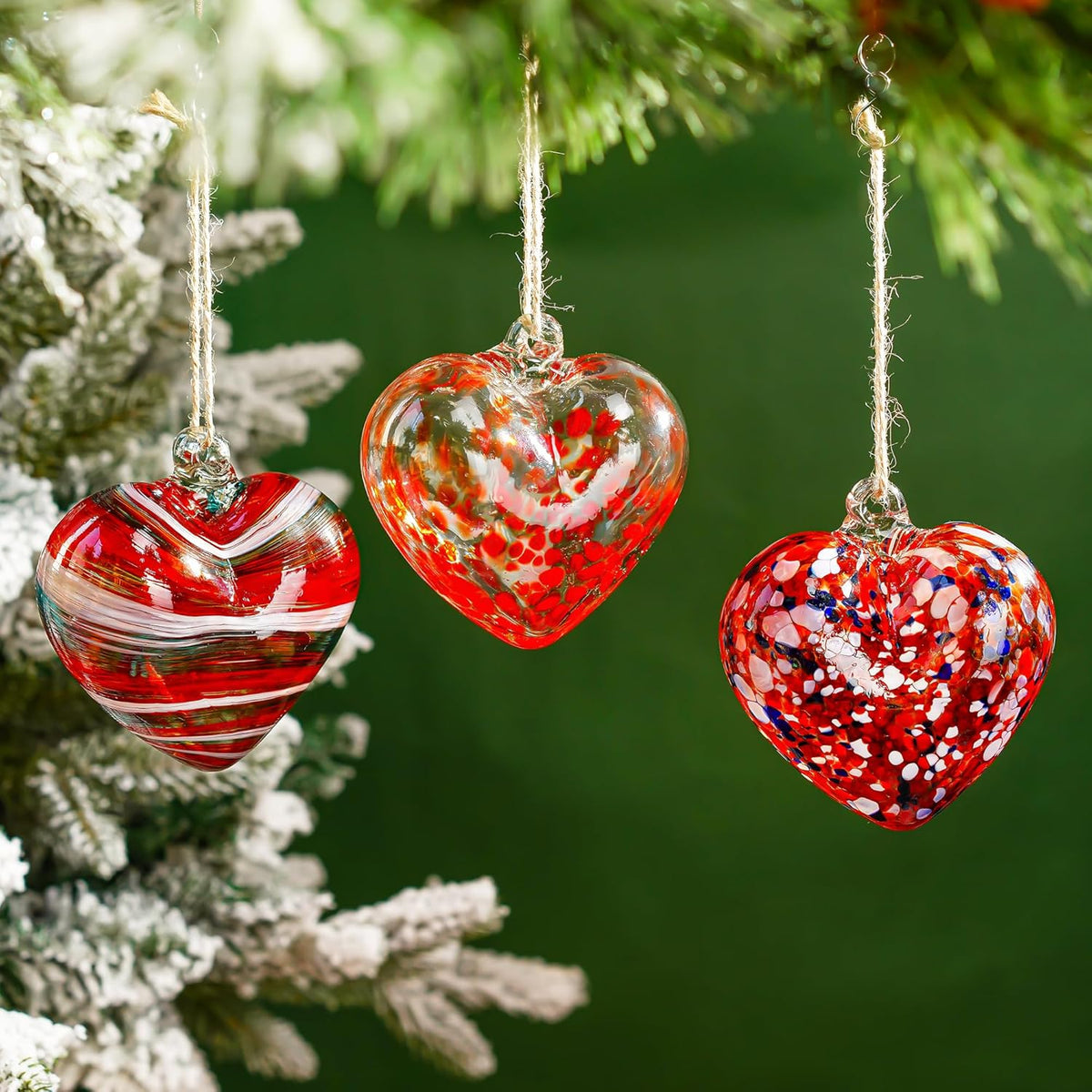 4inch Hand Blown Glass Red Heart Ornaments Hanging Friendship Hearts for Patio Garden Outdoor Decor