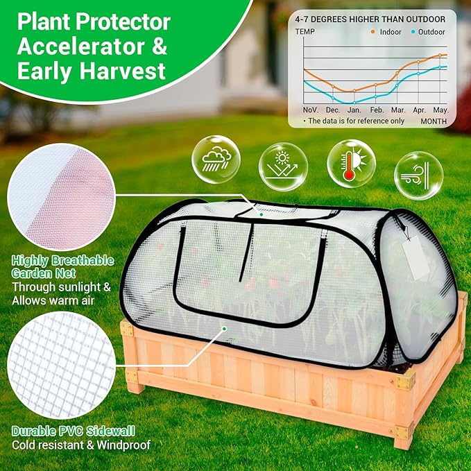 Garden Covers for Raised Beds, Pop Up Raised Garden Bed Cover, Garden Row Plants Cover Accelerator