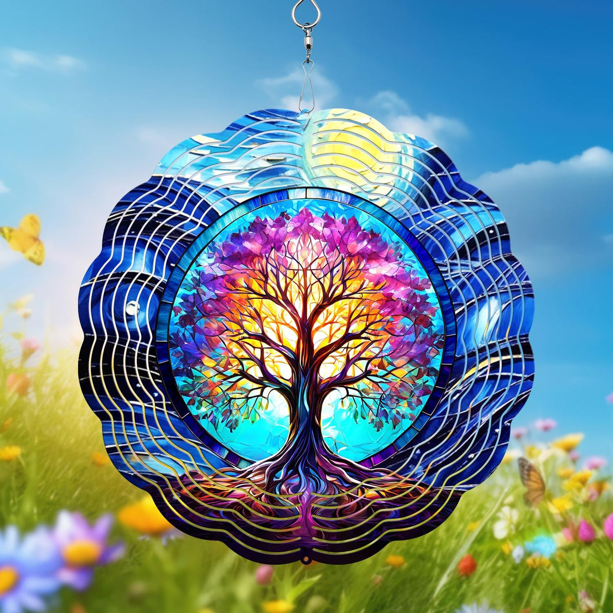 Tree of Life Wind Spinner, 3D Hanging Stainless Steel Garden Spinner, Wind Spinner Hanging for