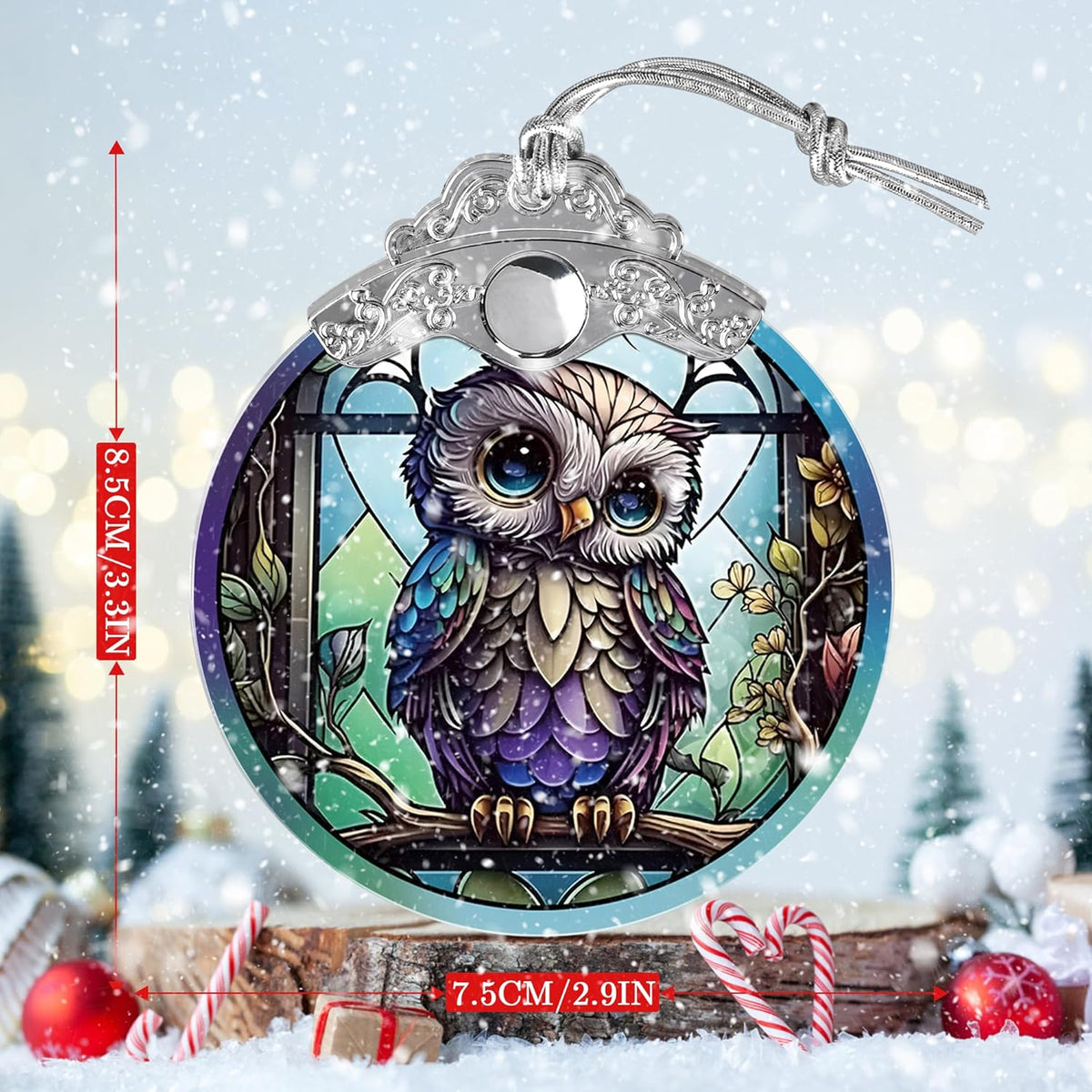 Owl Stained Glass Suncatcher and Christmas Ornament - Holidays Decor for Owl Lovers