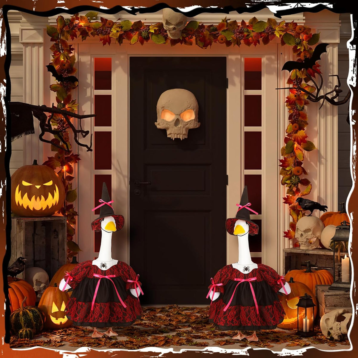 Suzile Halloween Porch Goose Outfit Witch Costume for 23" High Cement or Plastic Goose Clothes for
