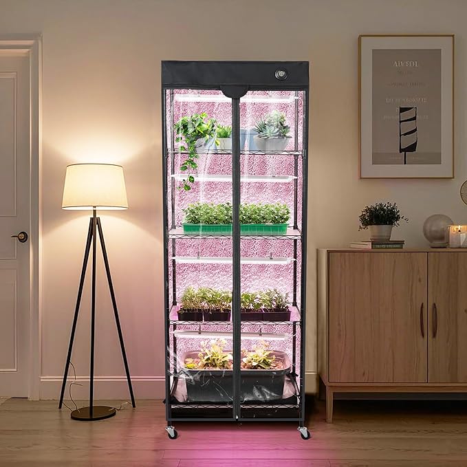 WORTH Mini Greenhouse with LED Grow Lights & Digital Thermo-Hygrometer – Portable Indoor Plant Grow